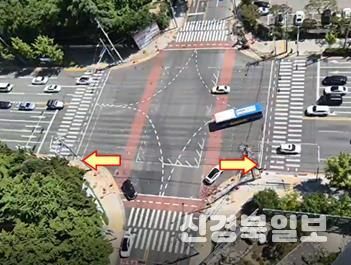 대구 동본리네거리 교차로 횡단보도 이격 설치 모습(사거리 중심에서 멀어지게 설치)<자료=경찰청>