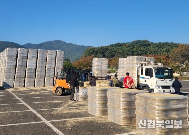 영천시 한우농가 건초 공급 현장