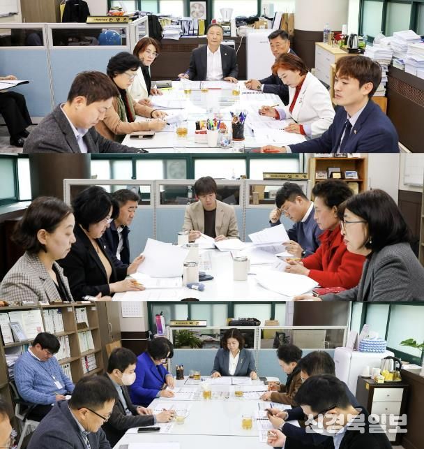 안산시의회 3개 상임위원회가 11일 각 상임위원장실에서 안산시 집행부와 간담회를 개최했다. 사진 위부터 차례대로 기획행정위원회와 문화복지위원회, 도시환경위원회의 간담회 모습.