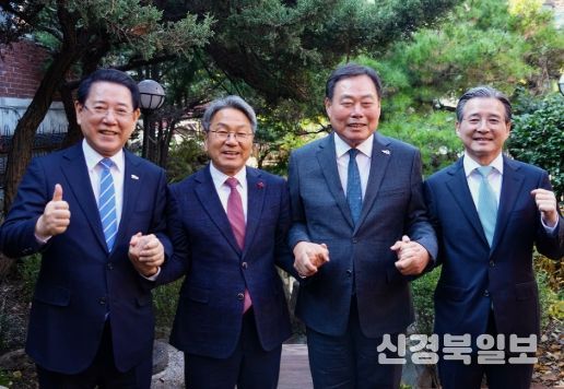 4자 사전협의에 참석한 김영록 전남지사, 강기정 광주시장, 김산 무안군수, 김용범 대통령실 정책실장