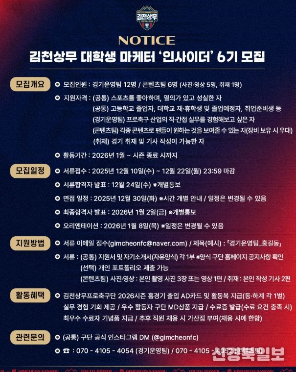 김천상무, 대학생 마케터 ‘인사이더 6기’ 모집