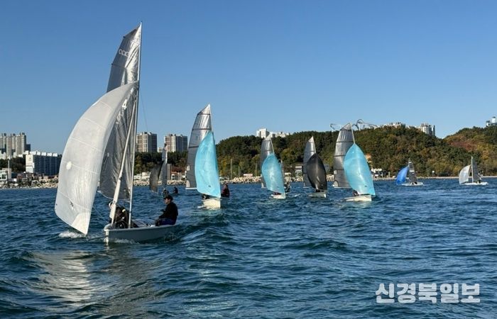 해양스포츠아카데미에서 딩기요트 교육중인 모습.